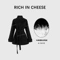 RICH IN CHEESE Premium Sense Stand-Up Neck Lace-Up Waist Wool Jacket