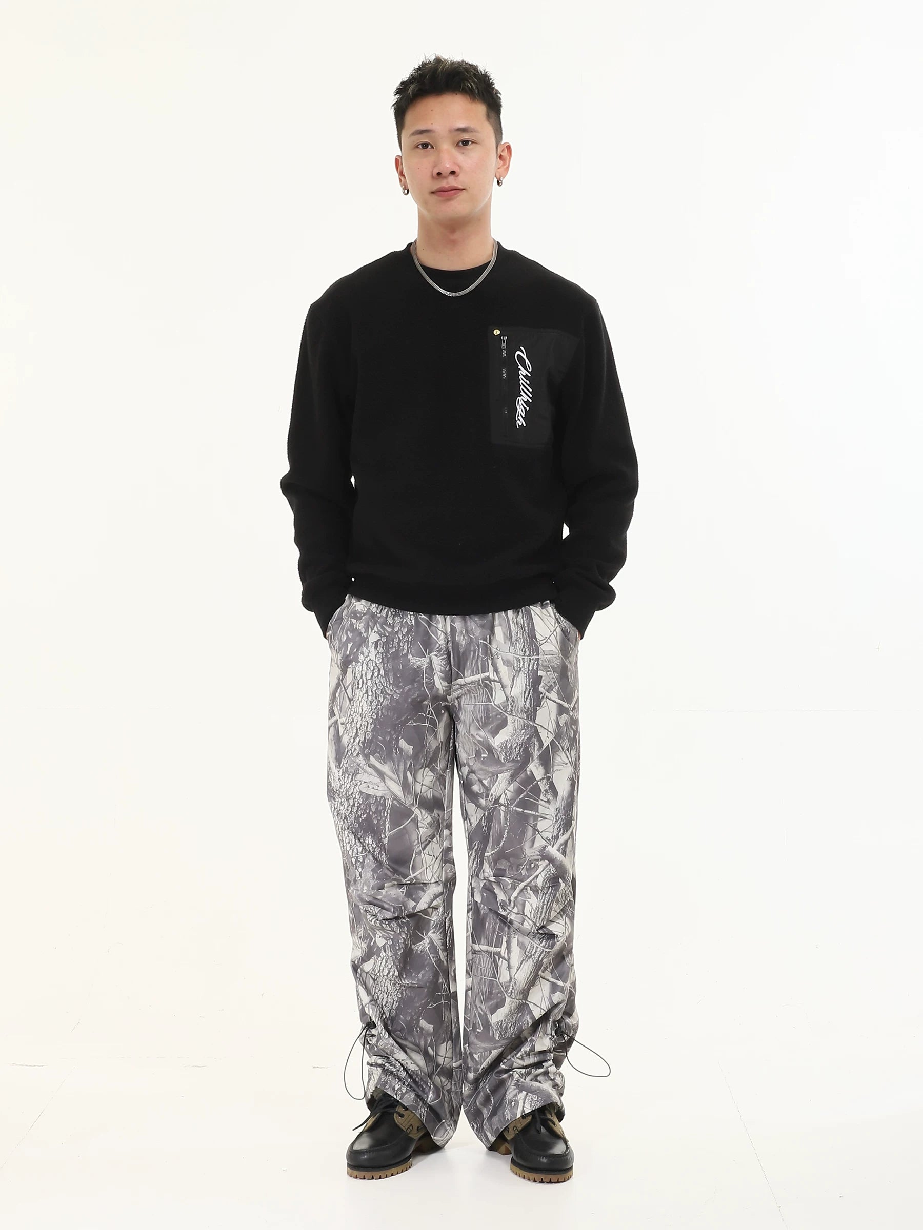 ChillHigh Minimalist Casual Collage Pocket Embroidered Sweater