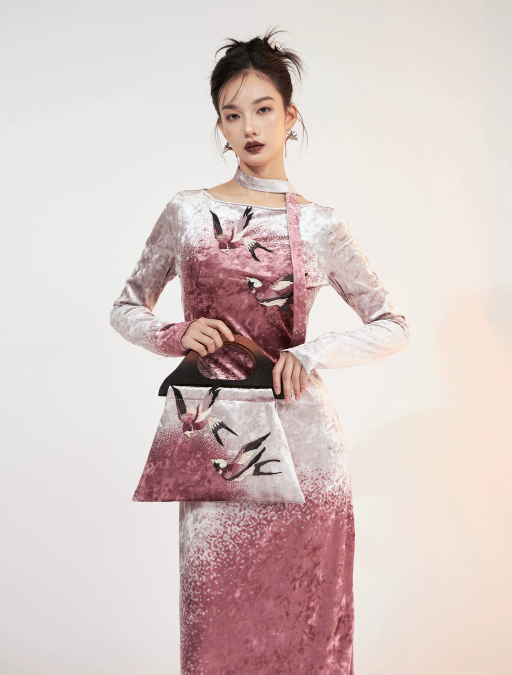 Eidolon Grain Velvet Print Embroidered Handbag