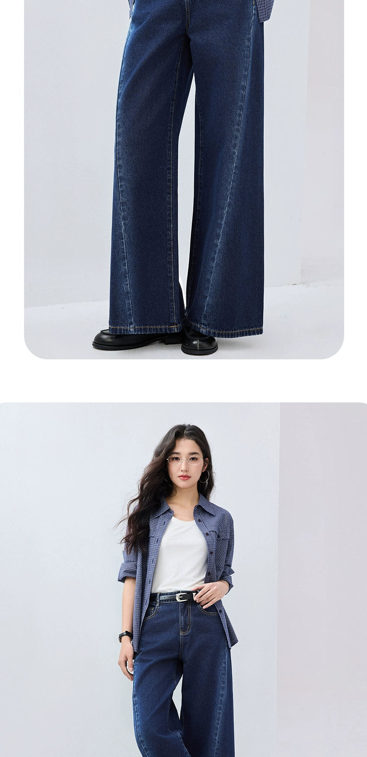 Giordano Side Bone Forward Pants High Waist Wide Leg Jeans