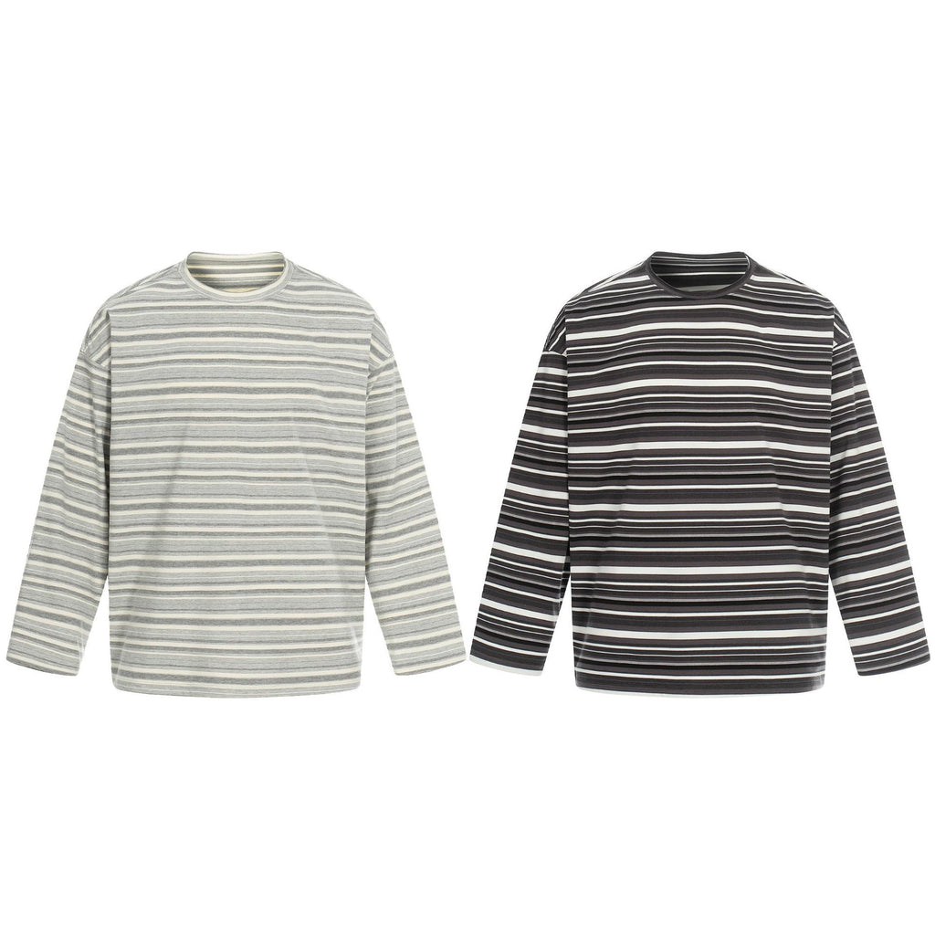 11KN Retro Striped Contrasting Color Casual Crew Neck Long Sleeve