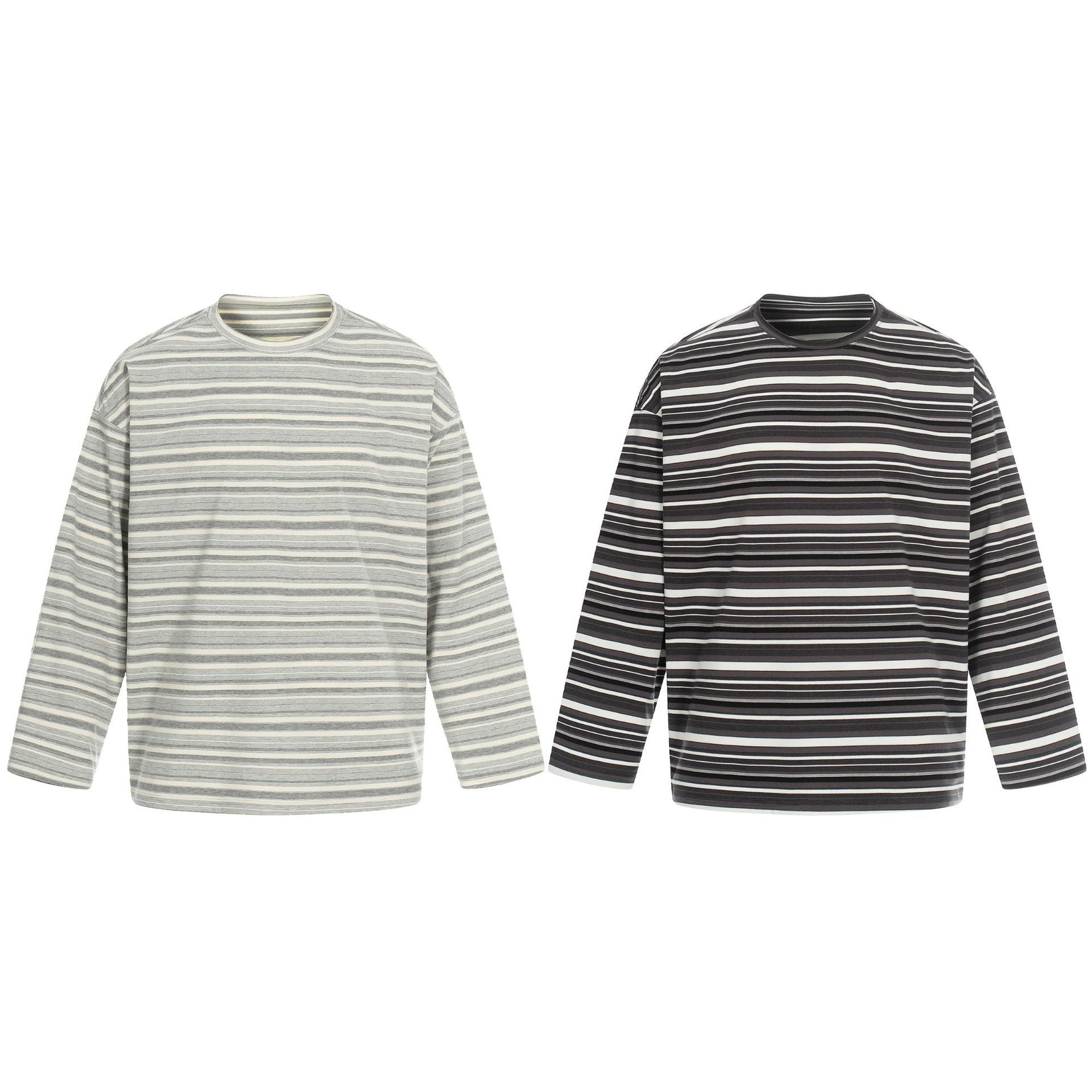 11KN Retro Striped Contrasting Color Casual Crew Neck Long Sleeve