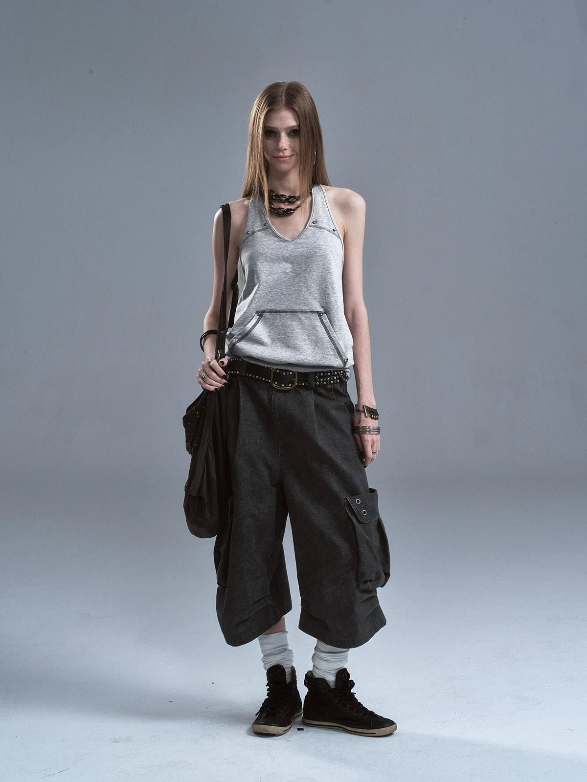 WearAndtear Three-dimensional Pleated Wide-leg Tooling Eight-point Trousers