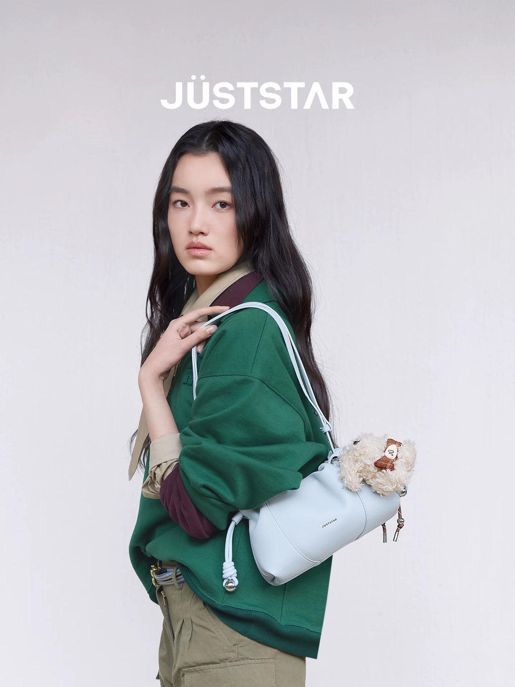 JUST STAR Pleated Shoulder Messenger Bag