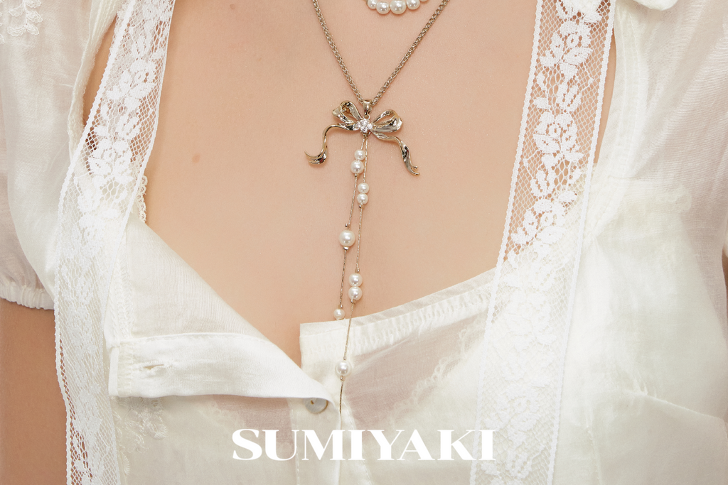 SUMIYAKI Bow Multi-layer Pearl Collarbone Necklace