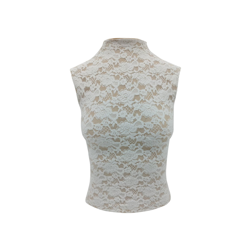 Veryrareme Lace Stand-Up Collar Sleeveless Vest