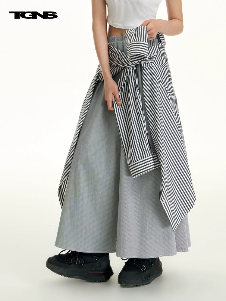 TGNS Striped Shirt Spliced Skirt