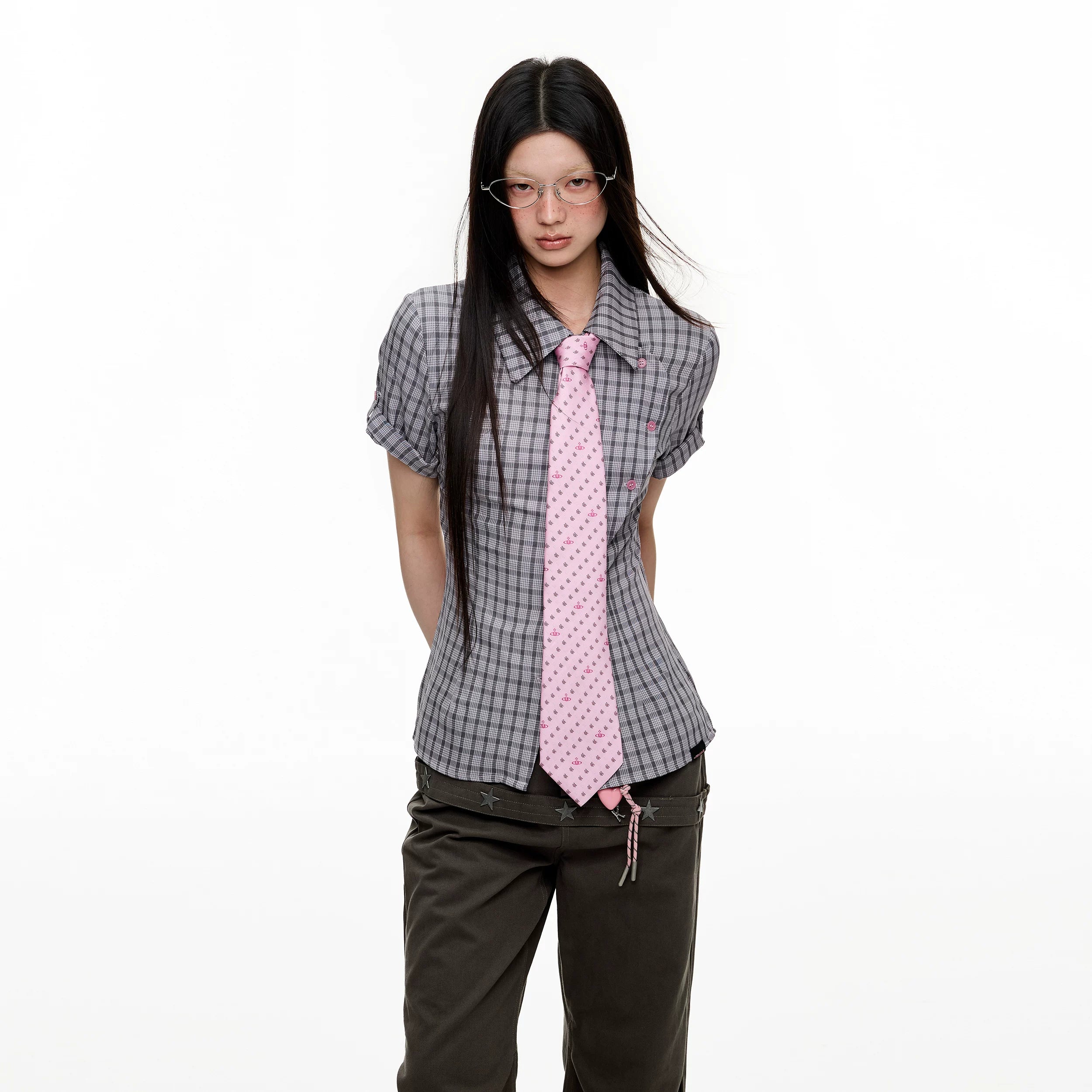 Jikoo Plaidcontrast Colorslimming Lookshirt
