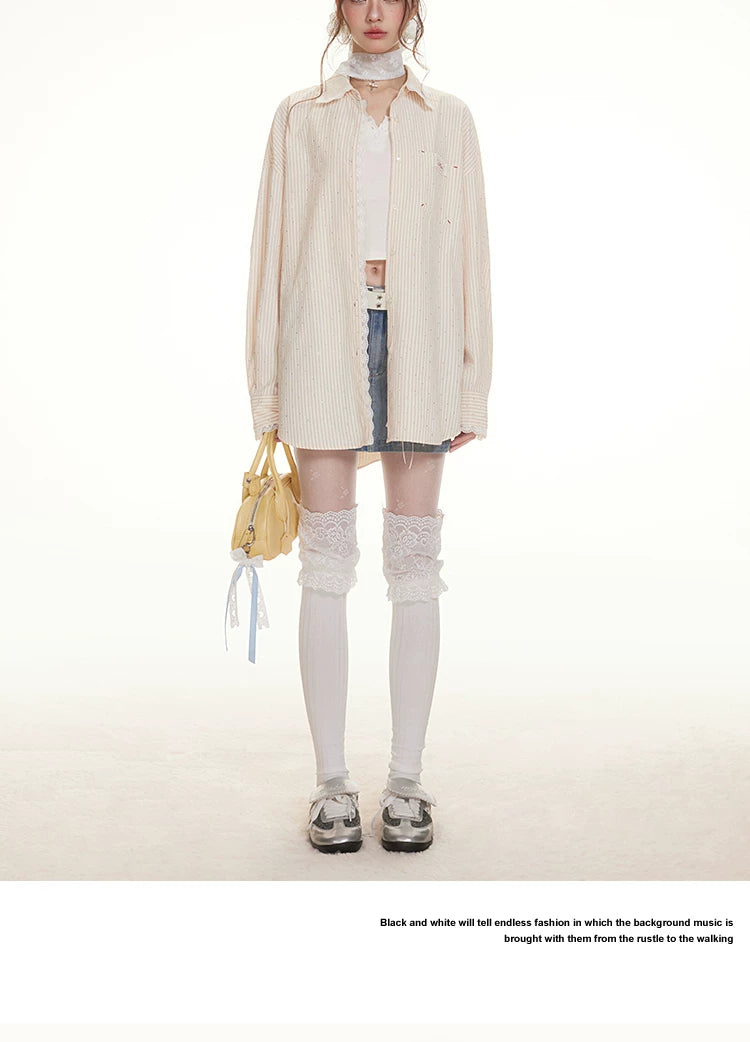 IMONE Hot Diamond Lace Striped Shirt