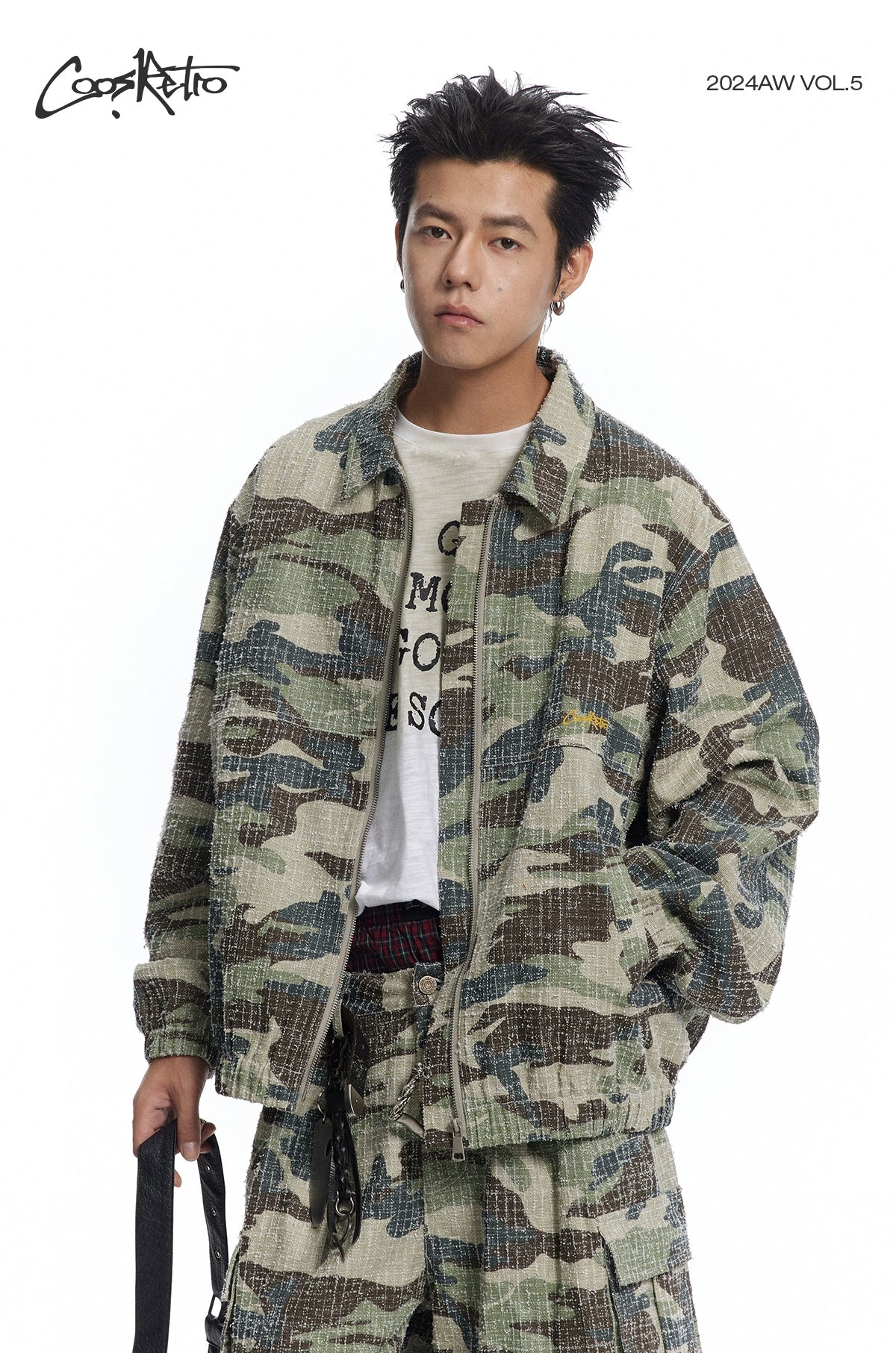 CoosRetro Embroidered Washed Polished Camouflage Jacket