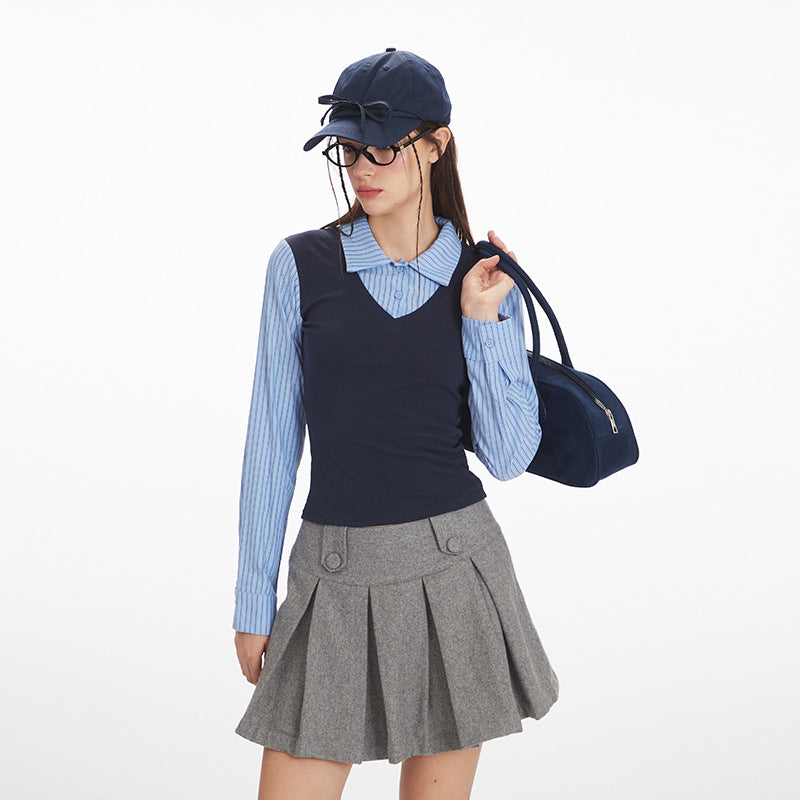 Nariele College Fake Two-piece Long Sleeve