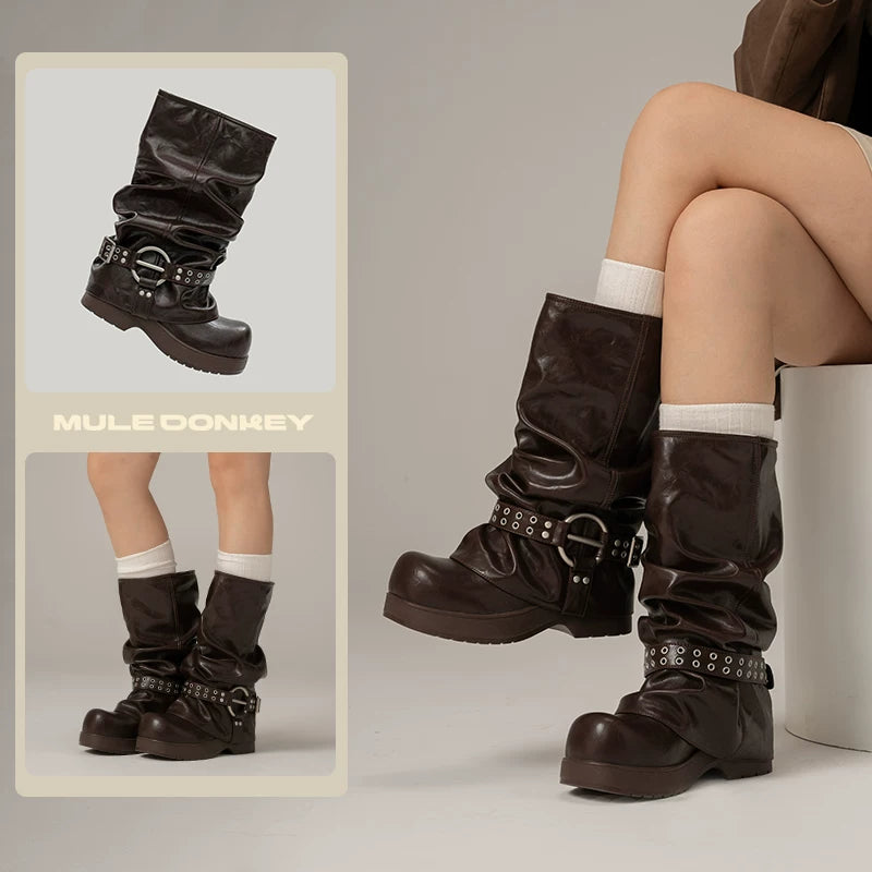Mule Donkey Vintage Warm Merad Western Pile Boots