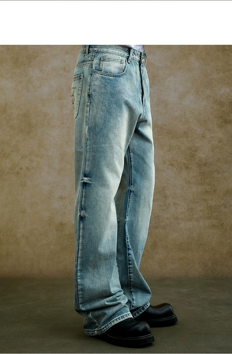 YADcrew Retro Cat Beard Loose Casual Jeans