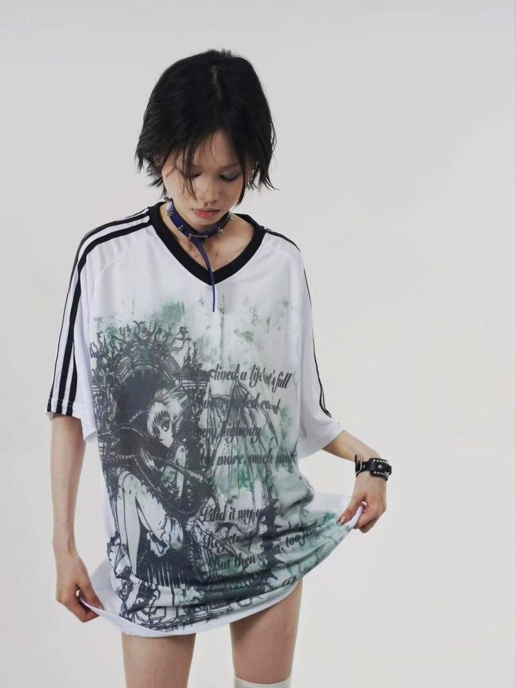 WEBBAR Two-dimensional Printing Loose Football Jersey Tee