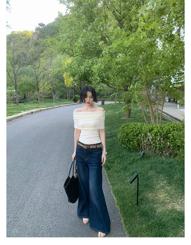 KELIFAN Retro Off-shoulder Slimming Tee