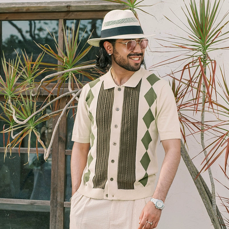 SOARIN Spliced Striped Knitted Polo Shirt