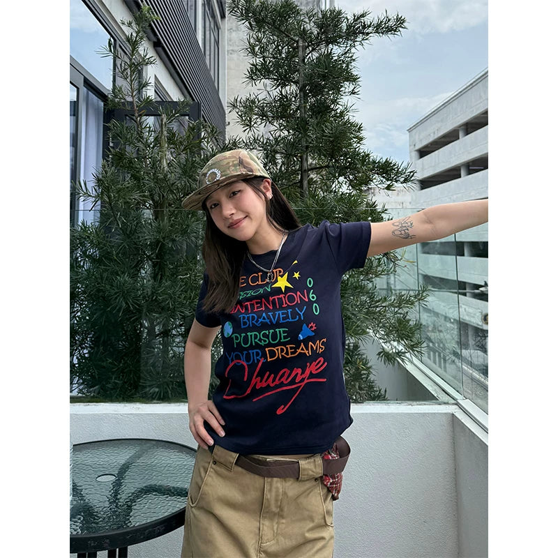 CCYE Letter Print Front Shoulder Crew Neck Long Sleeve