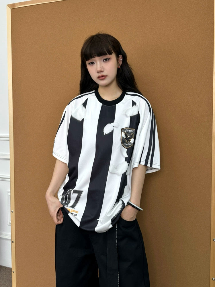 BeOurRule Direct Injection Printing Striped Loose Tee
