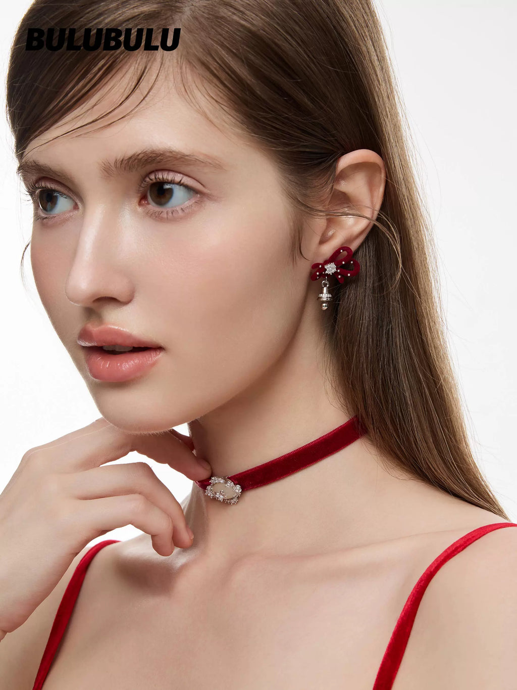 BULUBULU Christmas Red Velvet Bow Stud Earrings