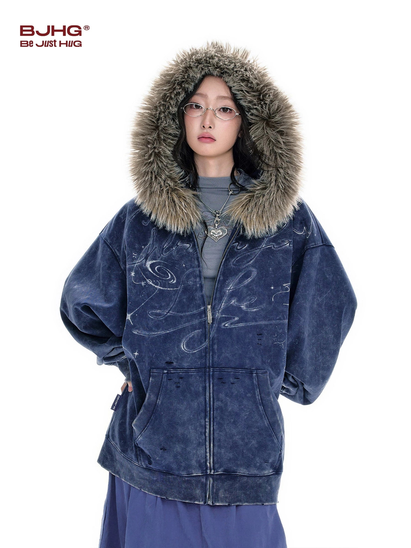 BJHG Fur Collar Hooded Sweater