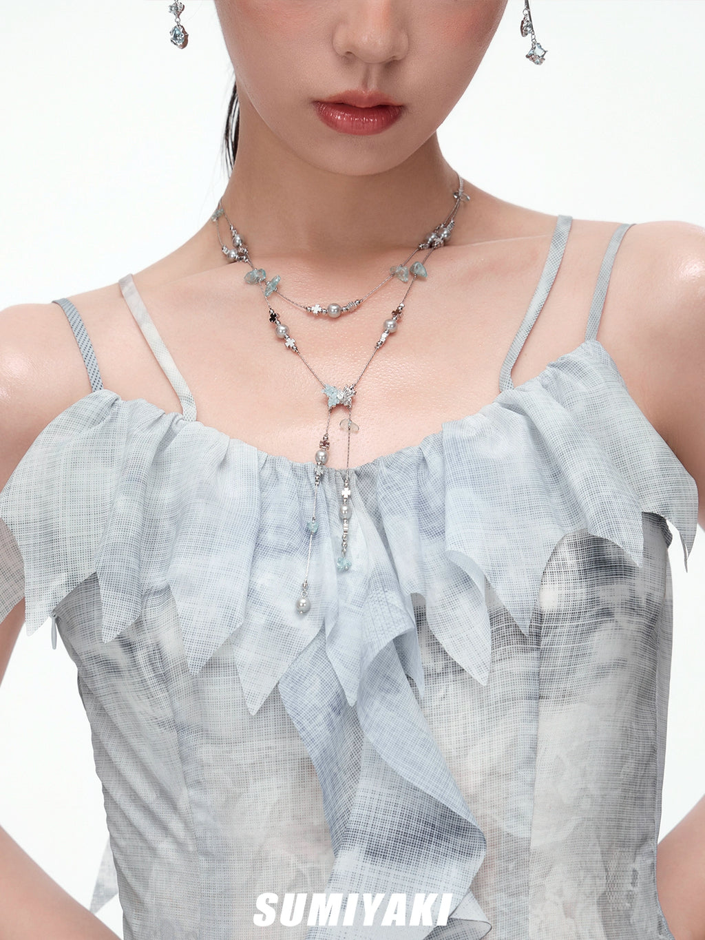 SUMIYAKI Mint Butterfly Crystal Beaded Necklace