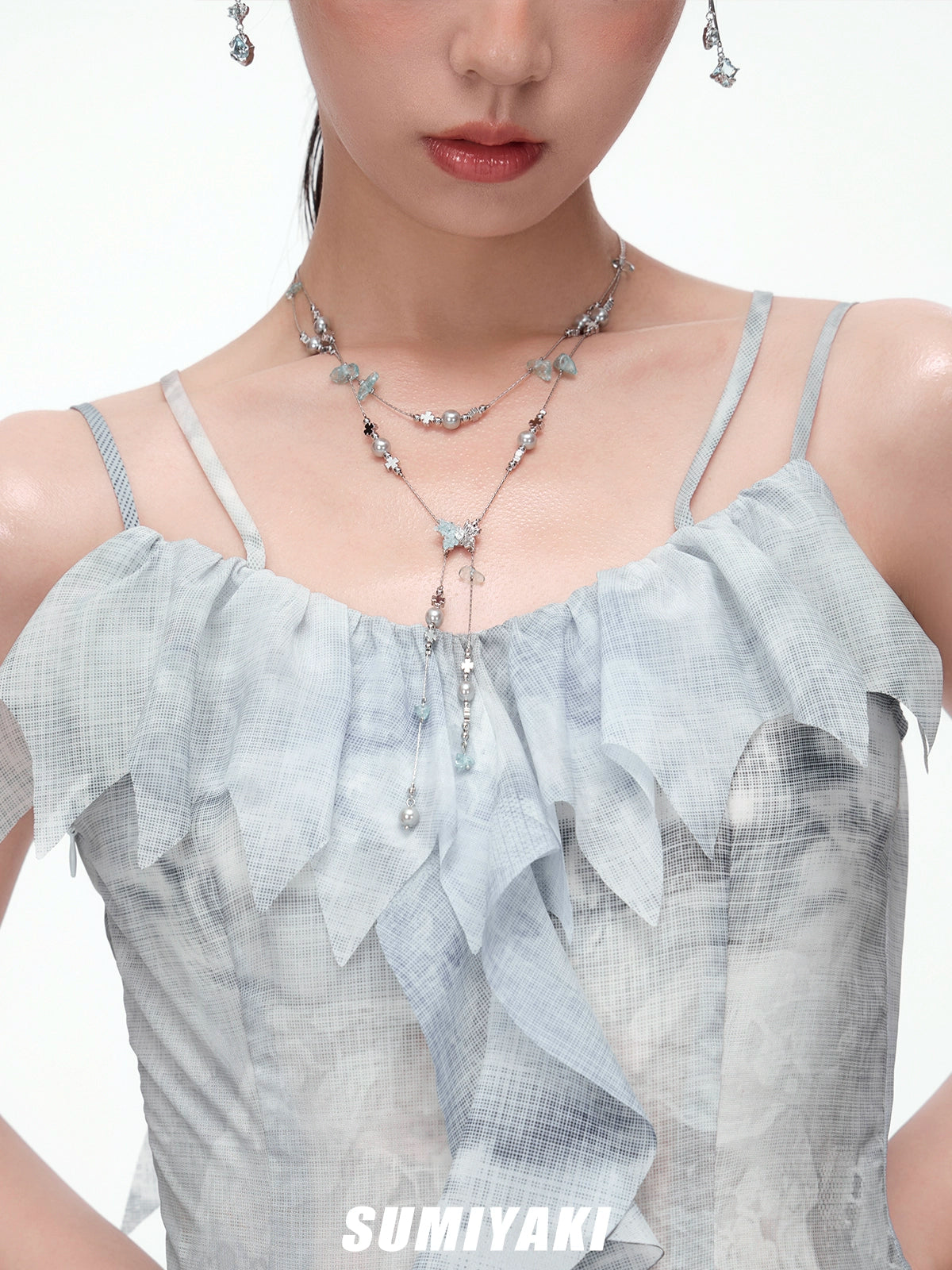 SUMIYAKI Mint Butterfly Crystal Beaded Necklace