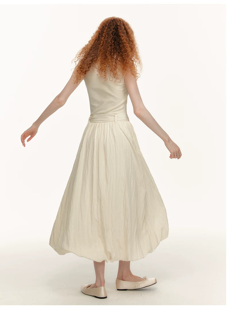 SUREENOUGH Lace Bud Waist Vest Dress