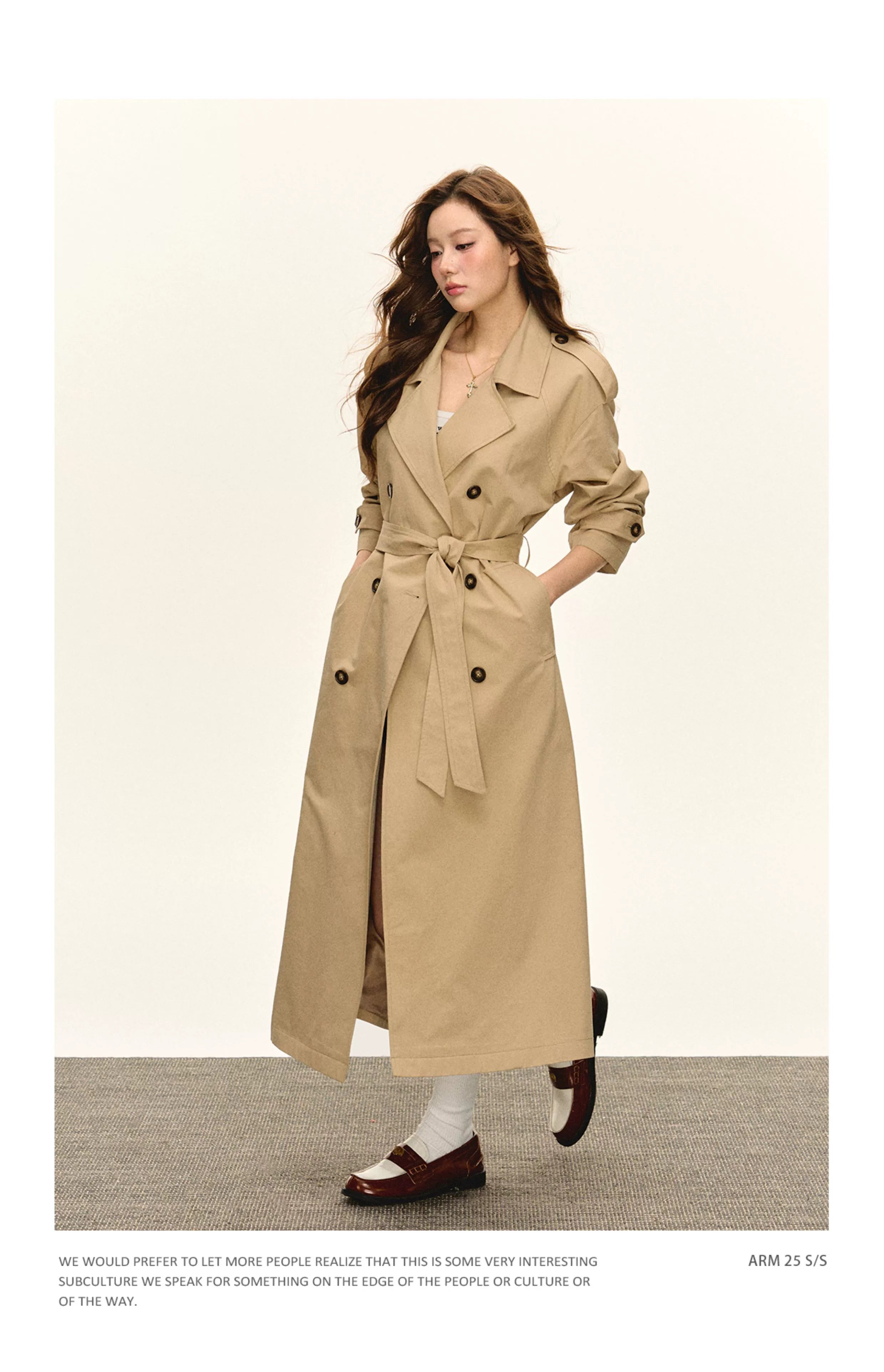 Ariseism Vintage Lapel Double-Breasted Temperament Windbreaker Jacket