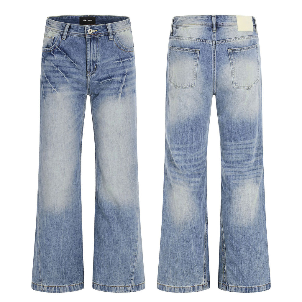 11KN Retro Lightning Pattern Slim Jeans