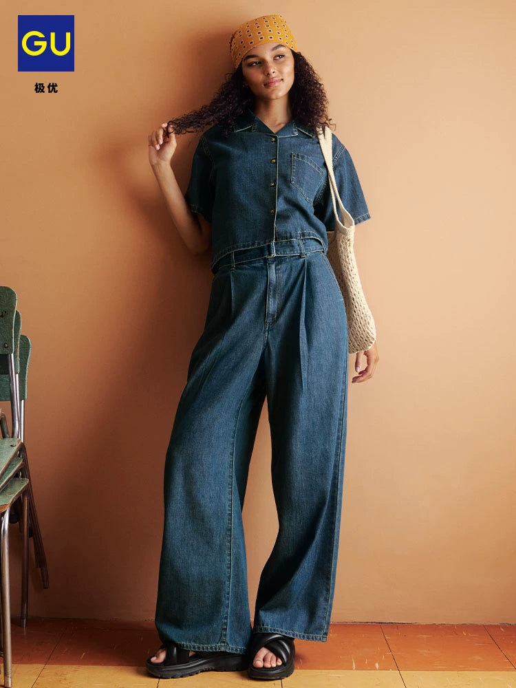 GU Lightweight Belt Wide Leg Casual Jeans