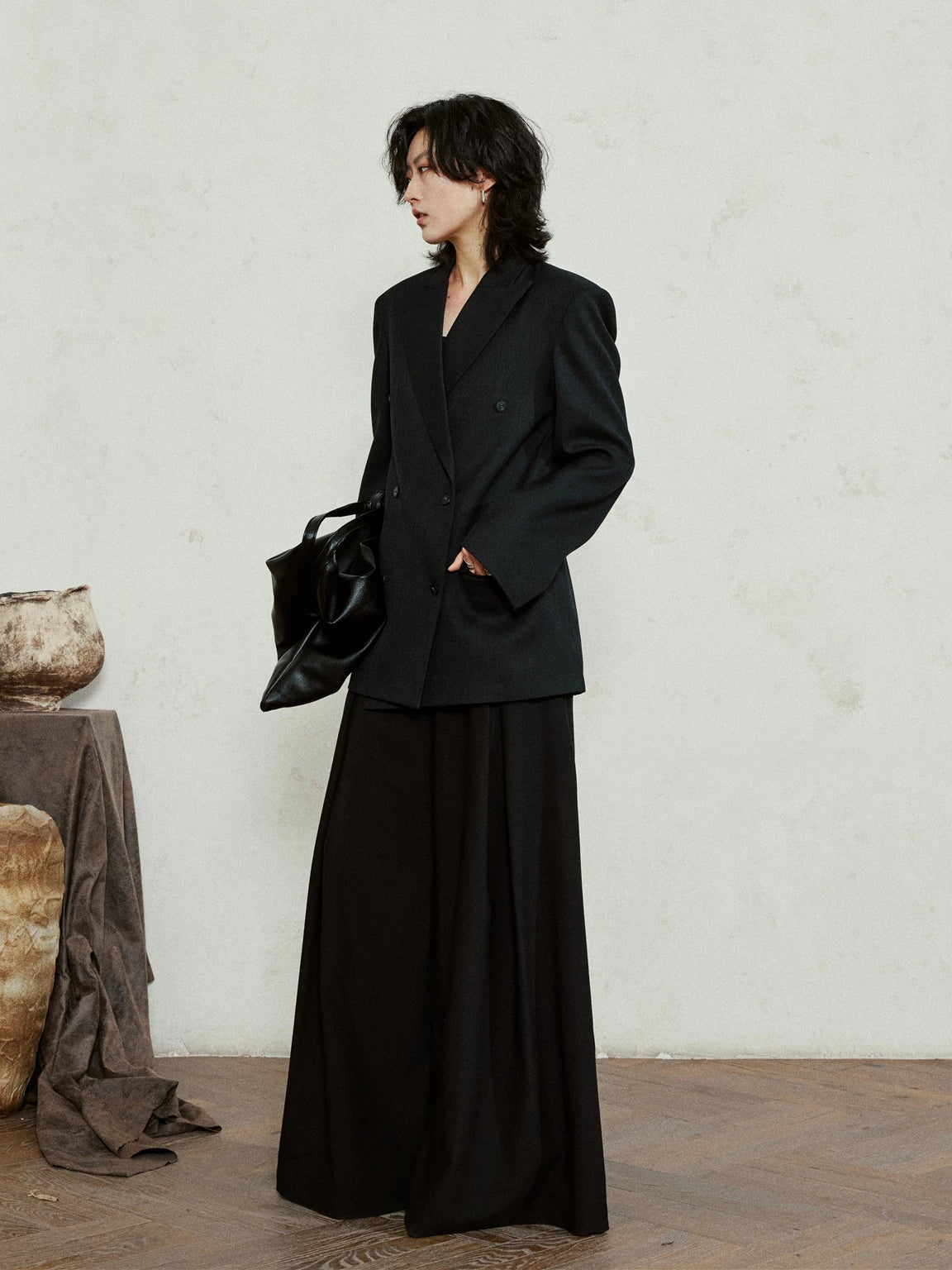 SUNYVONNE Minimalist Vintage Double-breasted Blazer Jacket