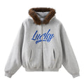 Inflation Hooded Embroidered Plush Collar Short Jacket