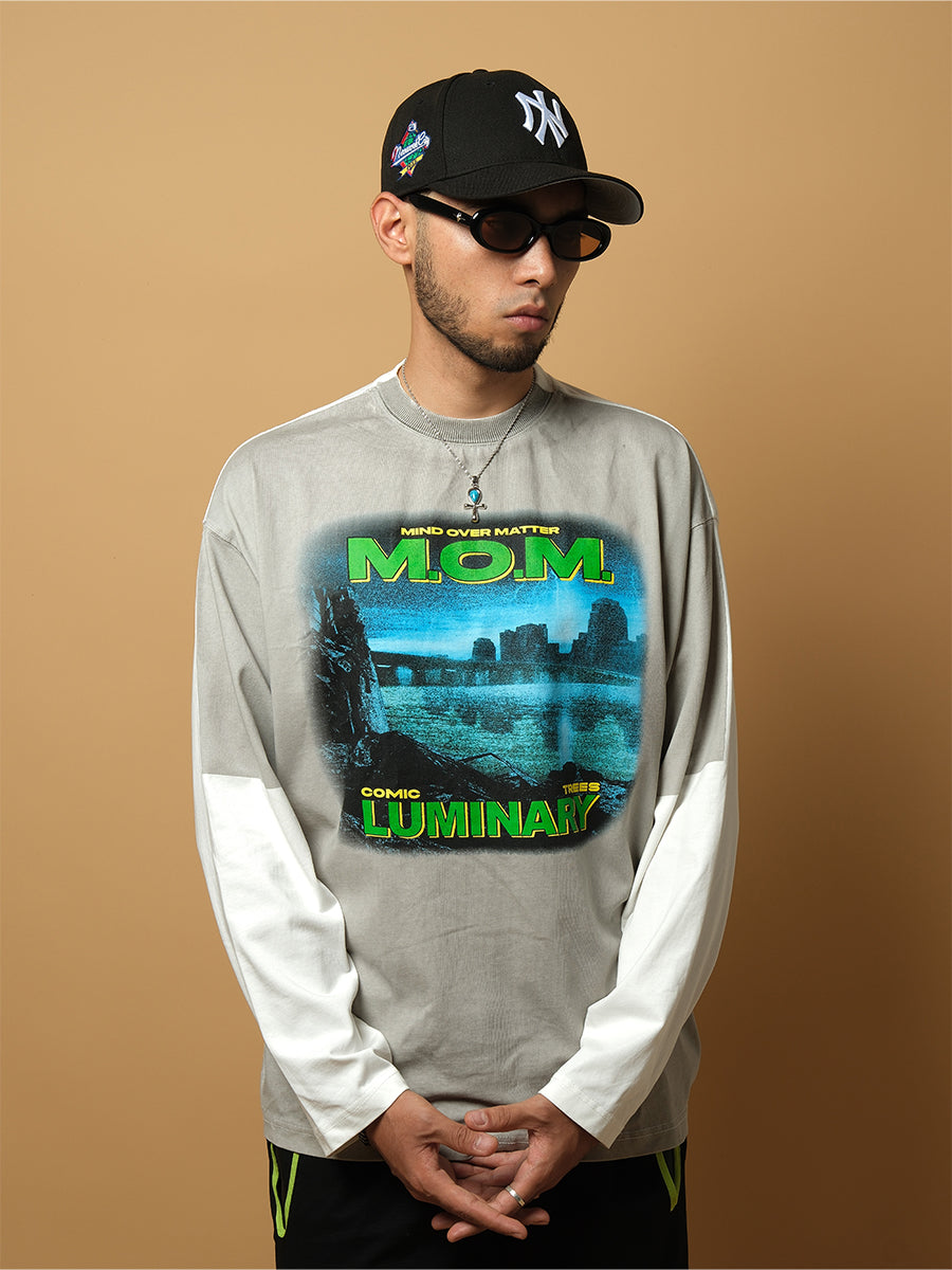 ComicTree C.t splicing fake two-piece Long Sleeve Tee