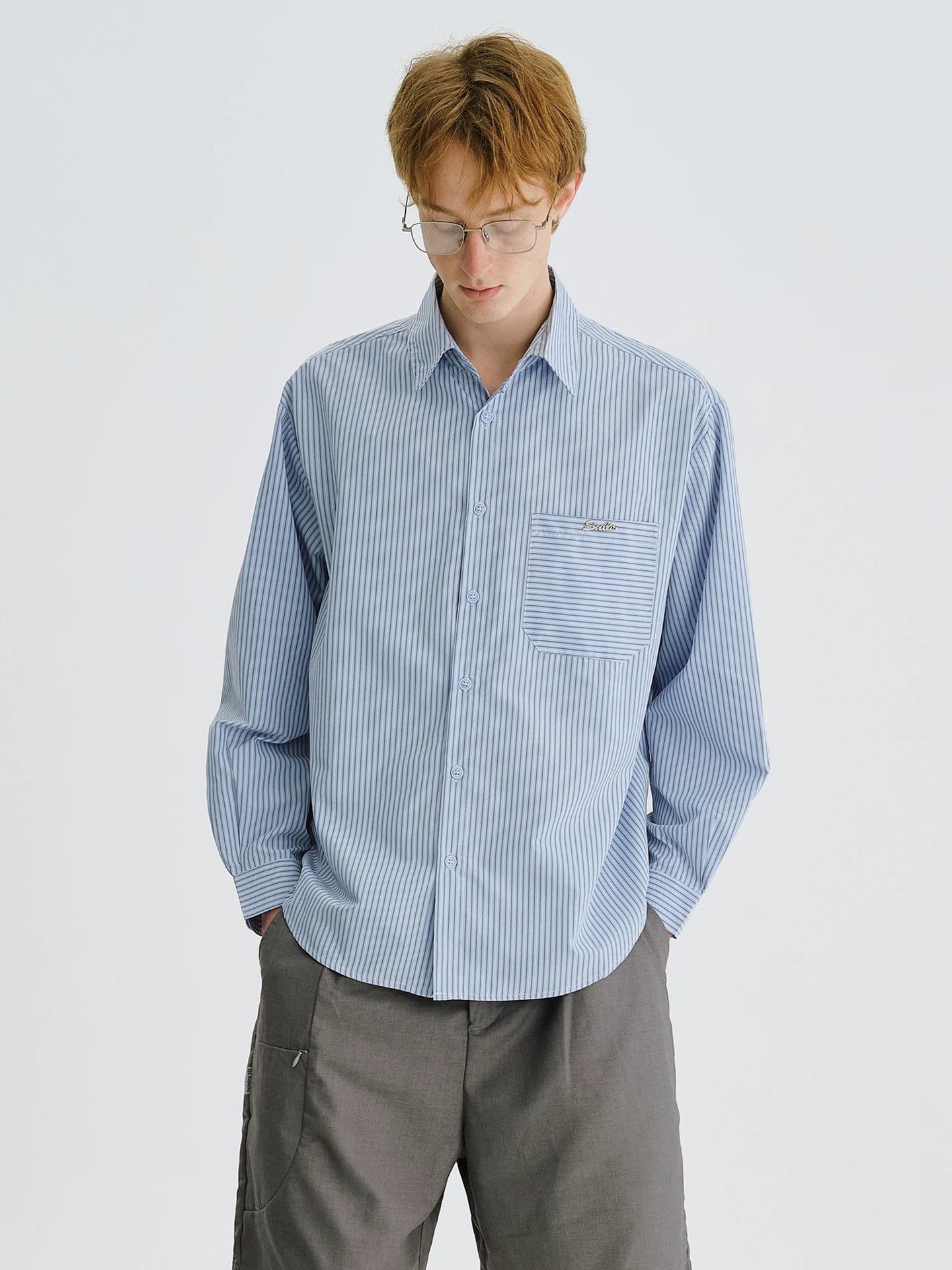 LIVINGTOWN Vintage Minimalist Contrast Pinstripe Shirt