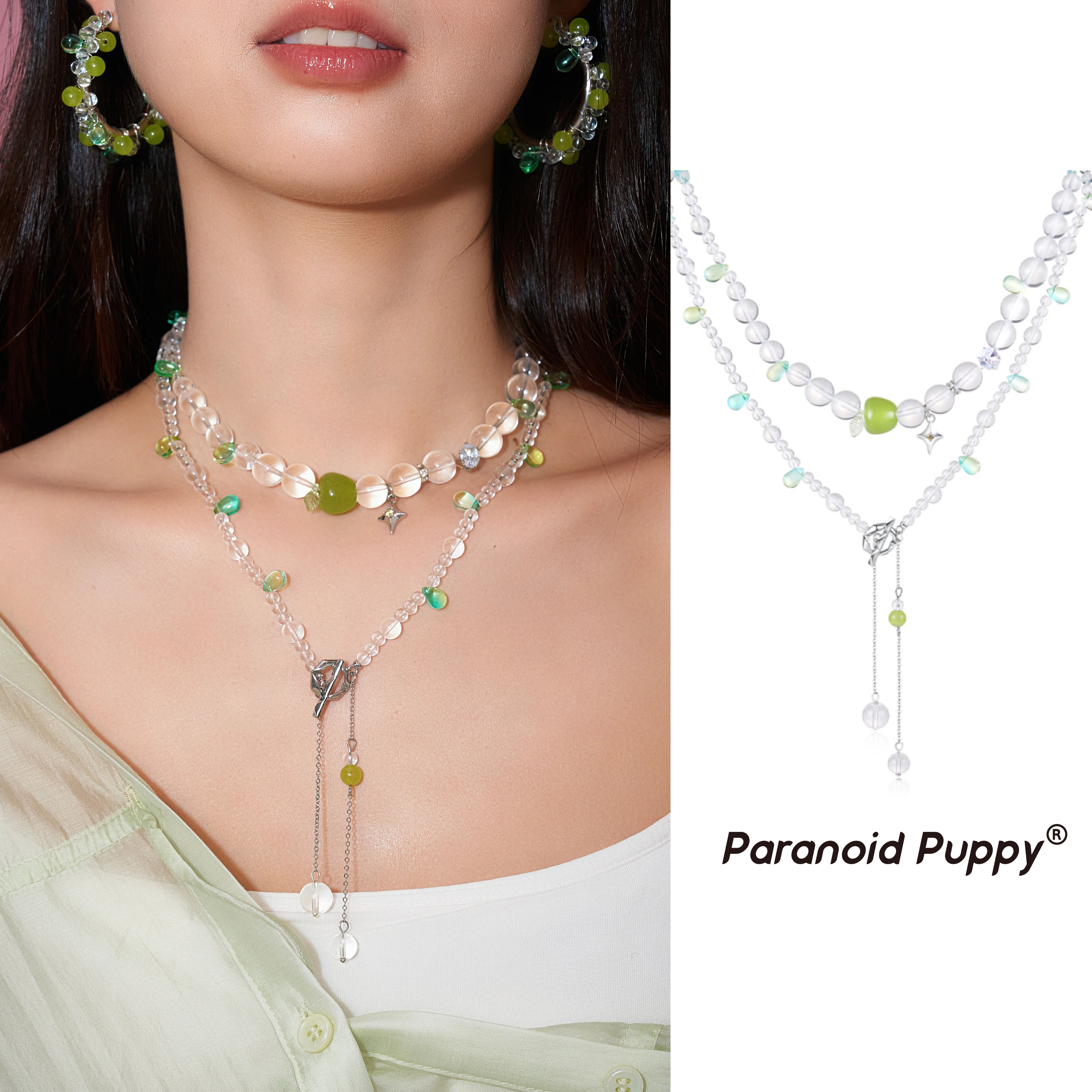 PP Green Apple Crystal Beaded Versatile Clavicle Chain