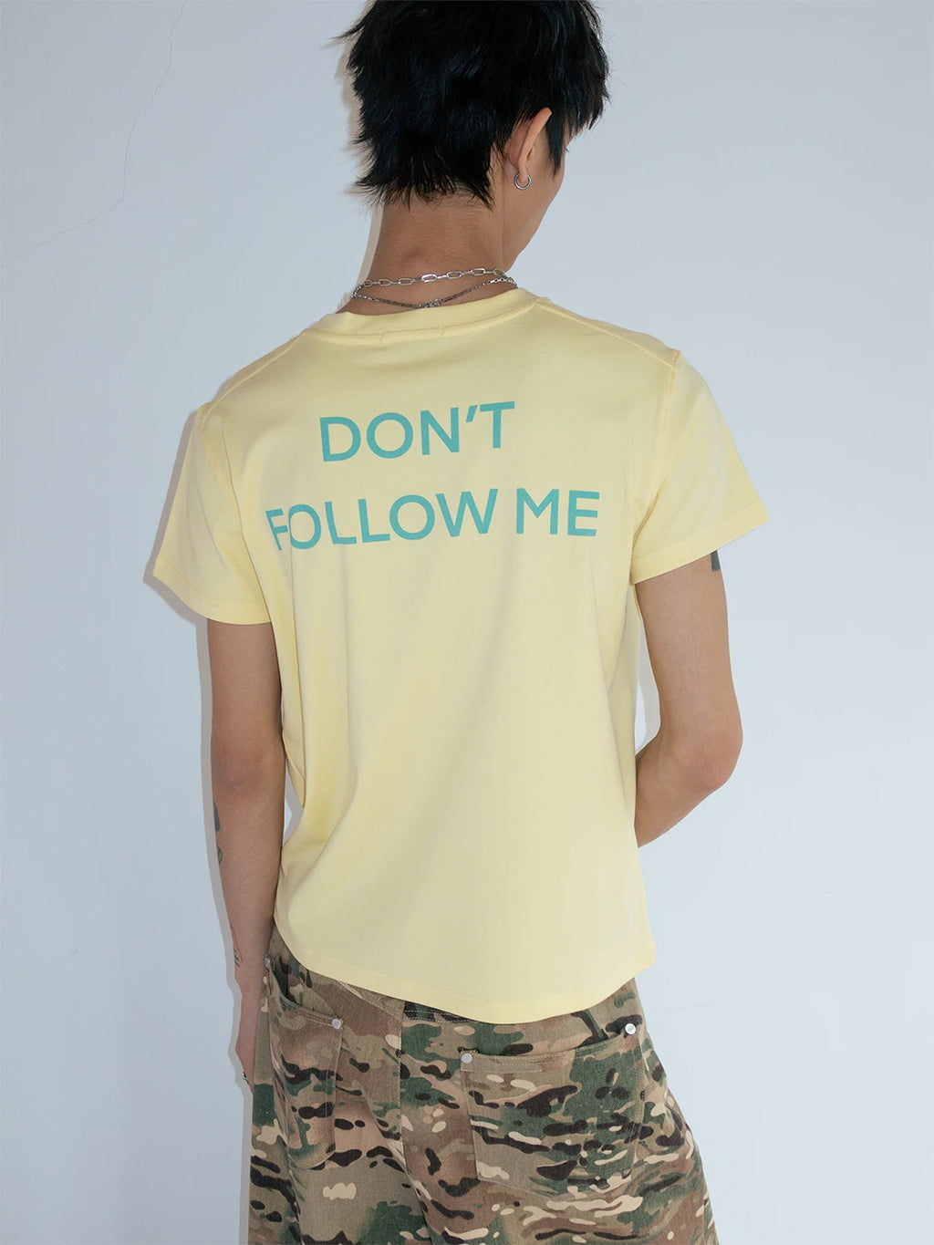 FUNKYFUN Contrasting Color Slogan Fun Printing Tee