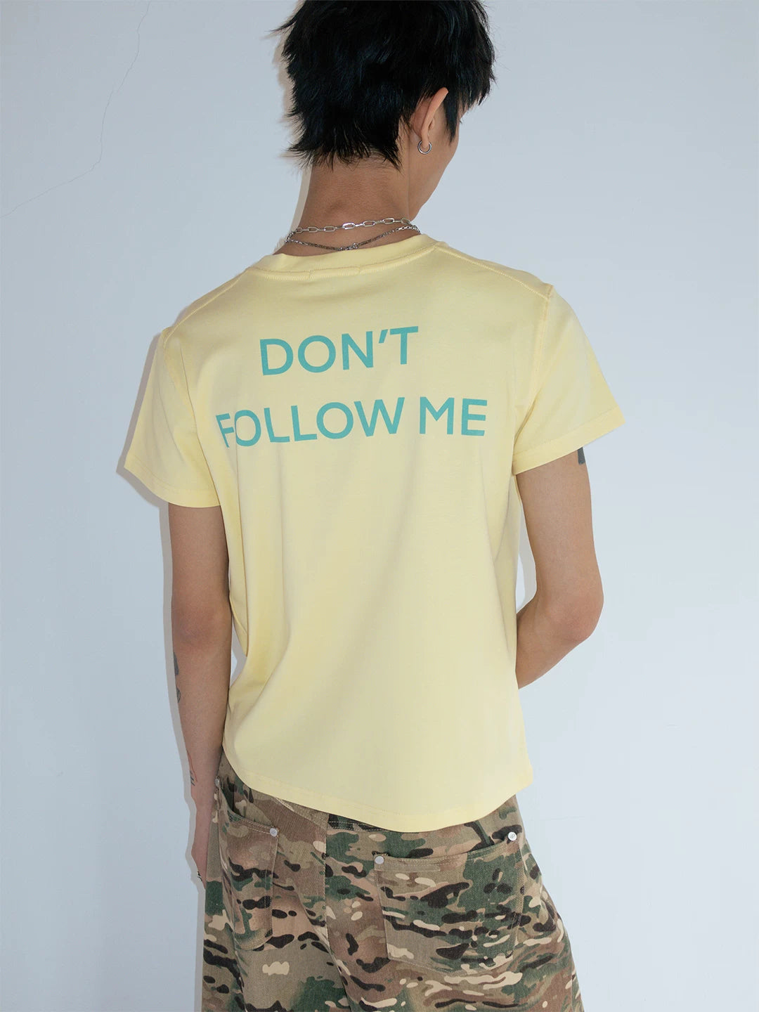FUNKYFUN Contrasting Color Slogan Fun Printing Tee