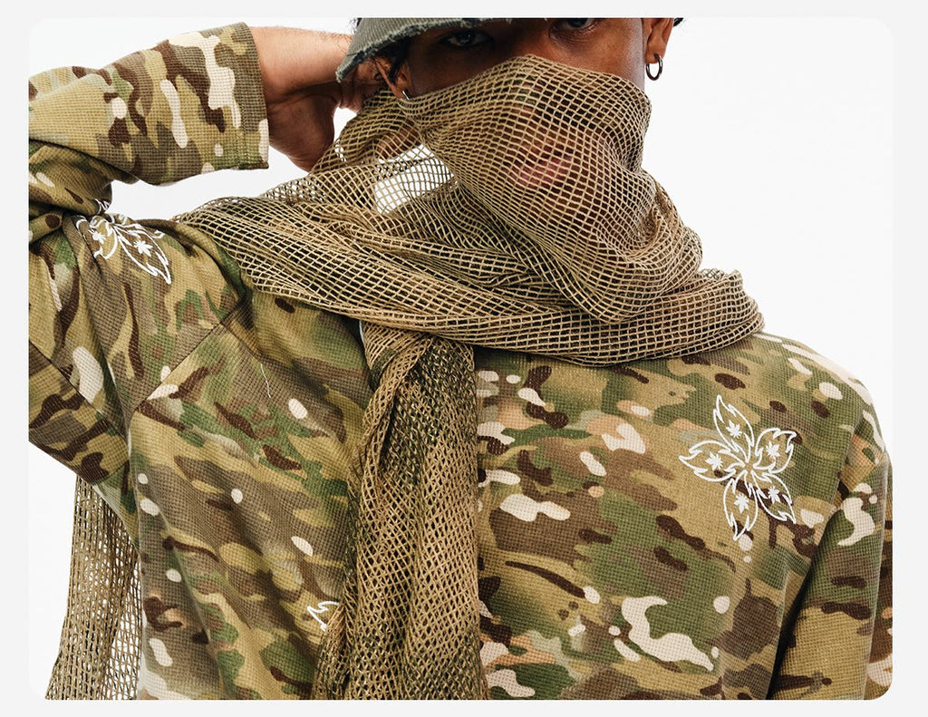 BURNIN Flame Flower Camouflage Casual Loose Long Sleeve