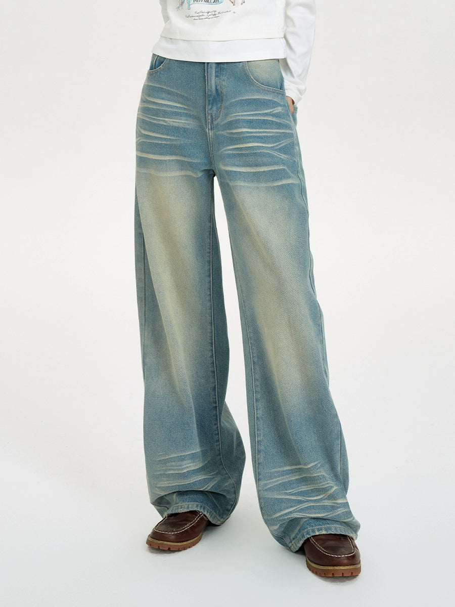NICEBAD Washed Embroidered Straight Jeans