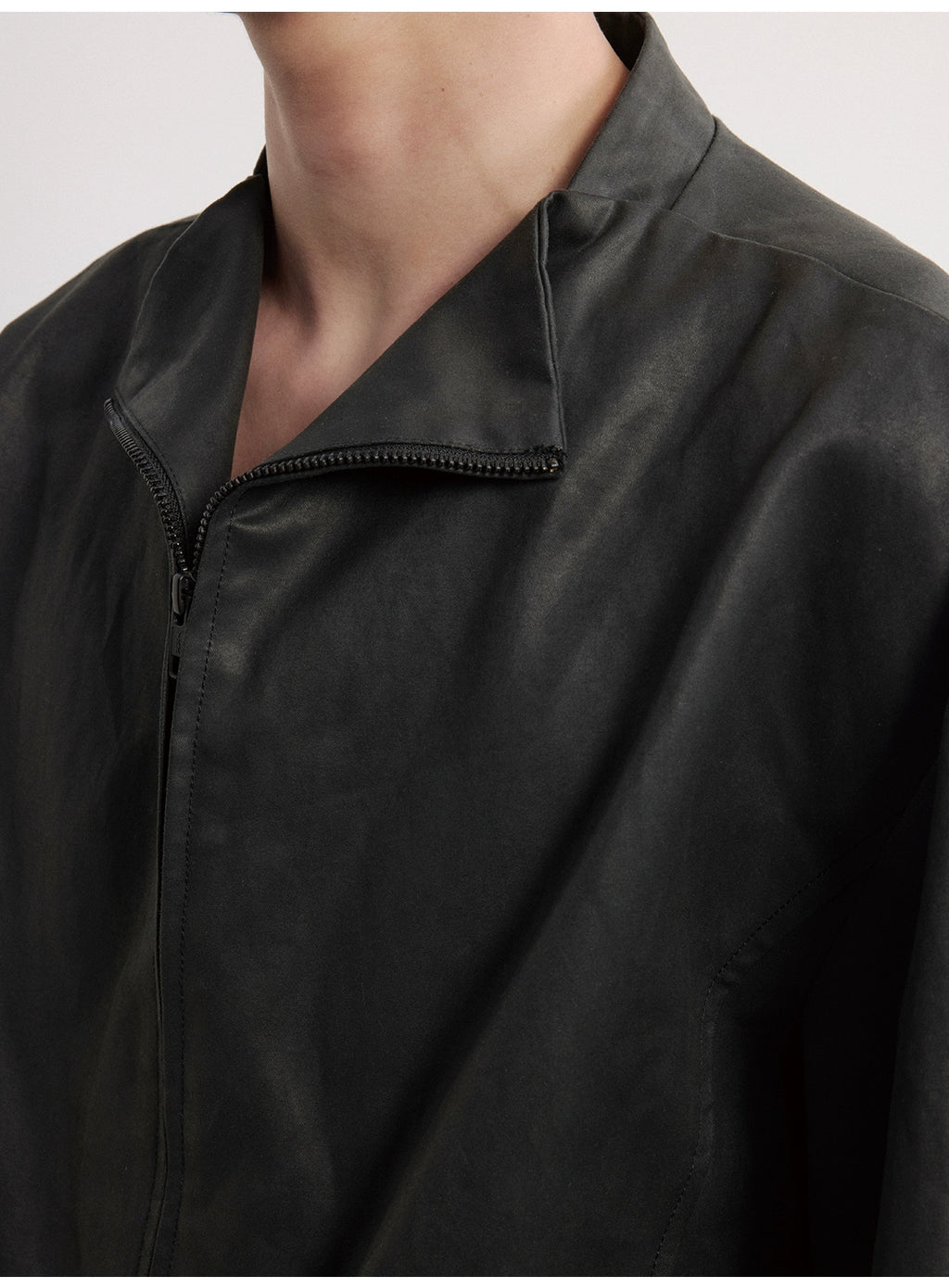 JCAESAR Special-shaped Collar Snap-down Leather Jacket