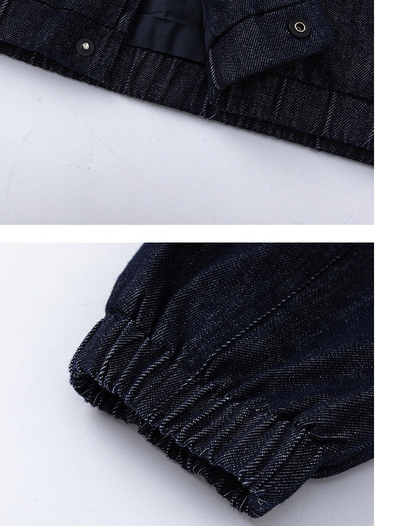 UNF Vintage Thickened Warm Lapel Denim Jacket