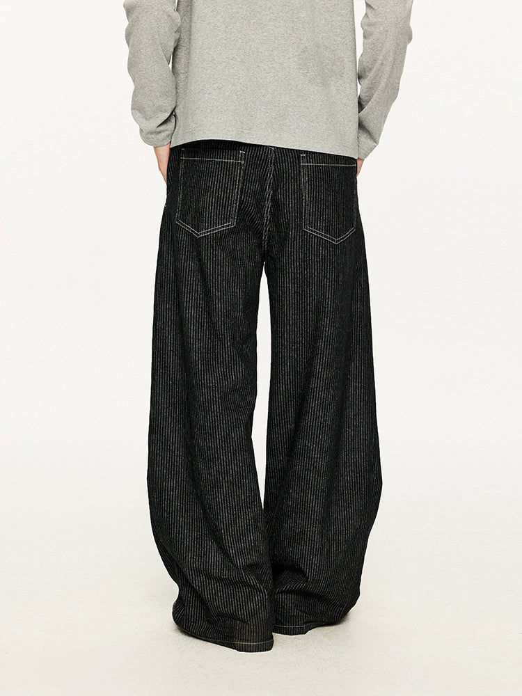 KREATE Striped Pleated Micro-A Wide-leg Jeans