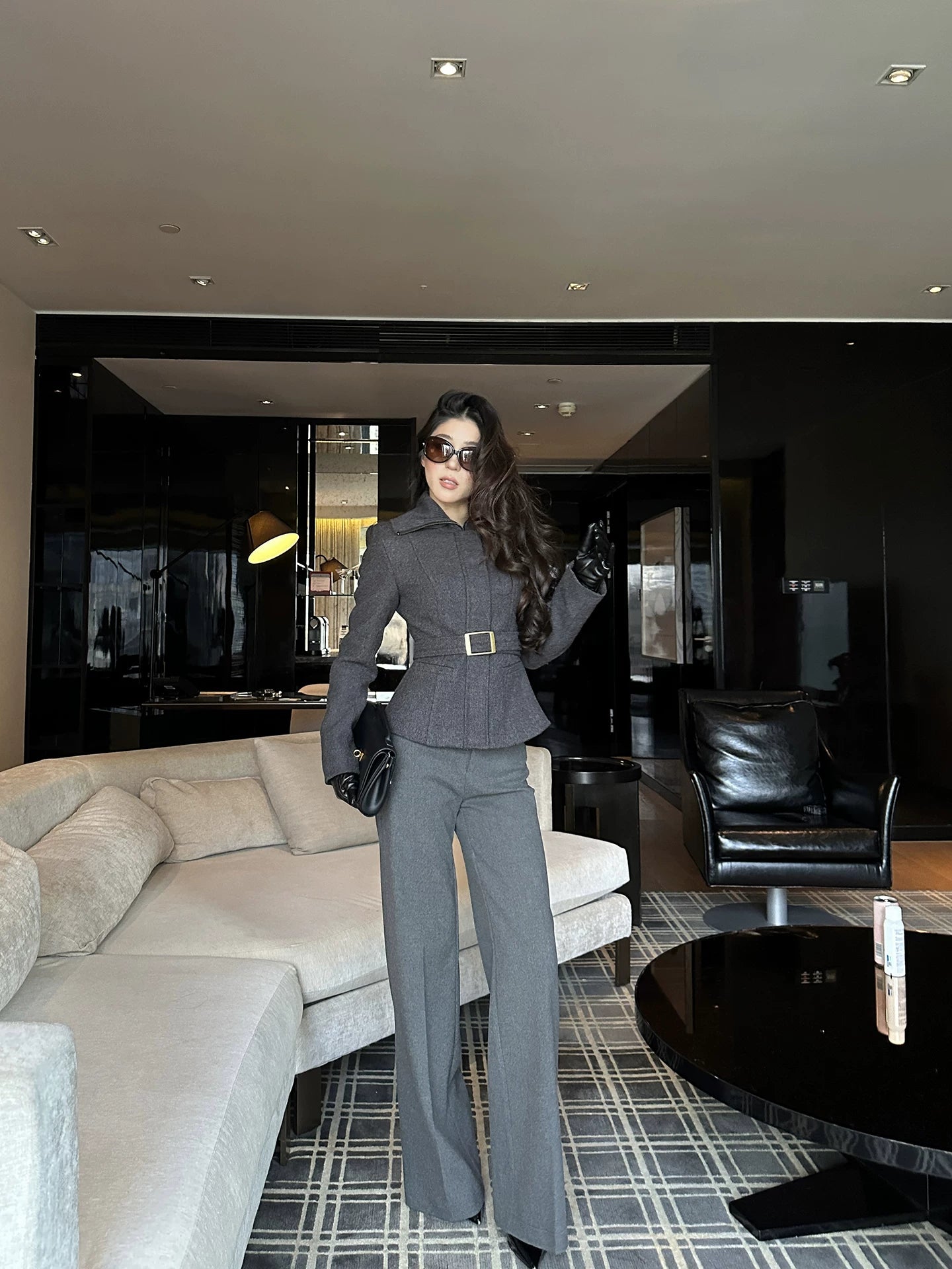 LLROGE Waist Temperament Lapel Woolen Jacket