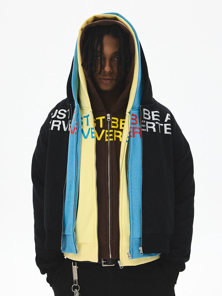 CRICLE Letter Print Hooded Zip Sweater
