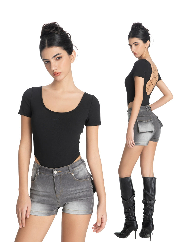 ABMY Hottie High Elastic Mid-rise Denim Shorts