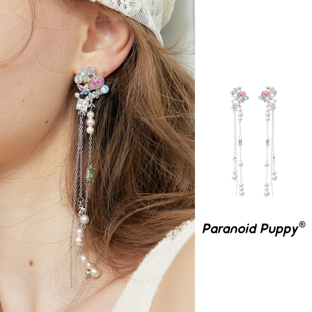 PP Colored Diamond Pearl Fringed Earrings