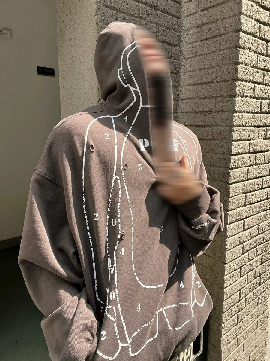 FTS Vintage Casual Ripped Hooded Sweater