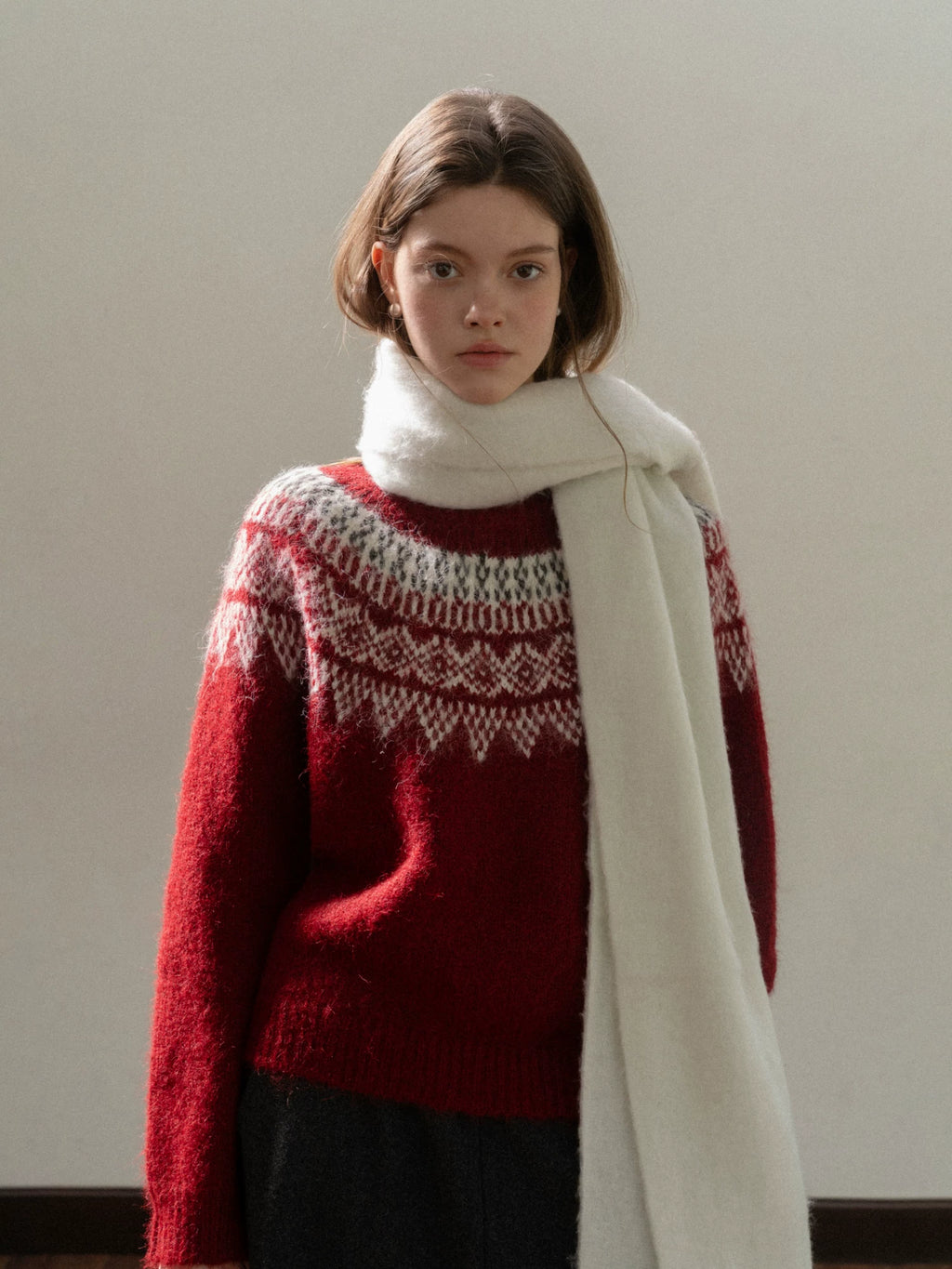 EGGKA Retro Crew Neck Pullover Jacquard Sweater