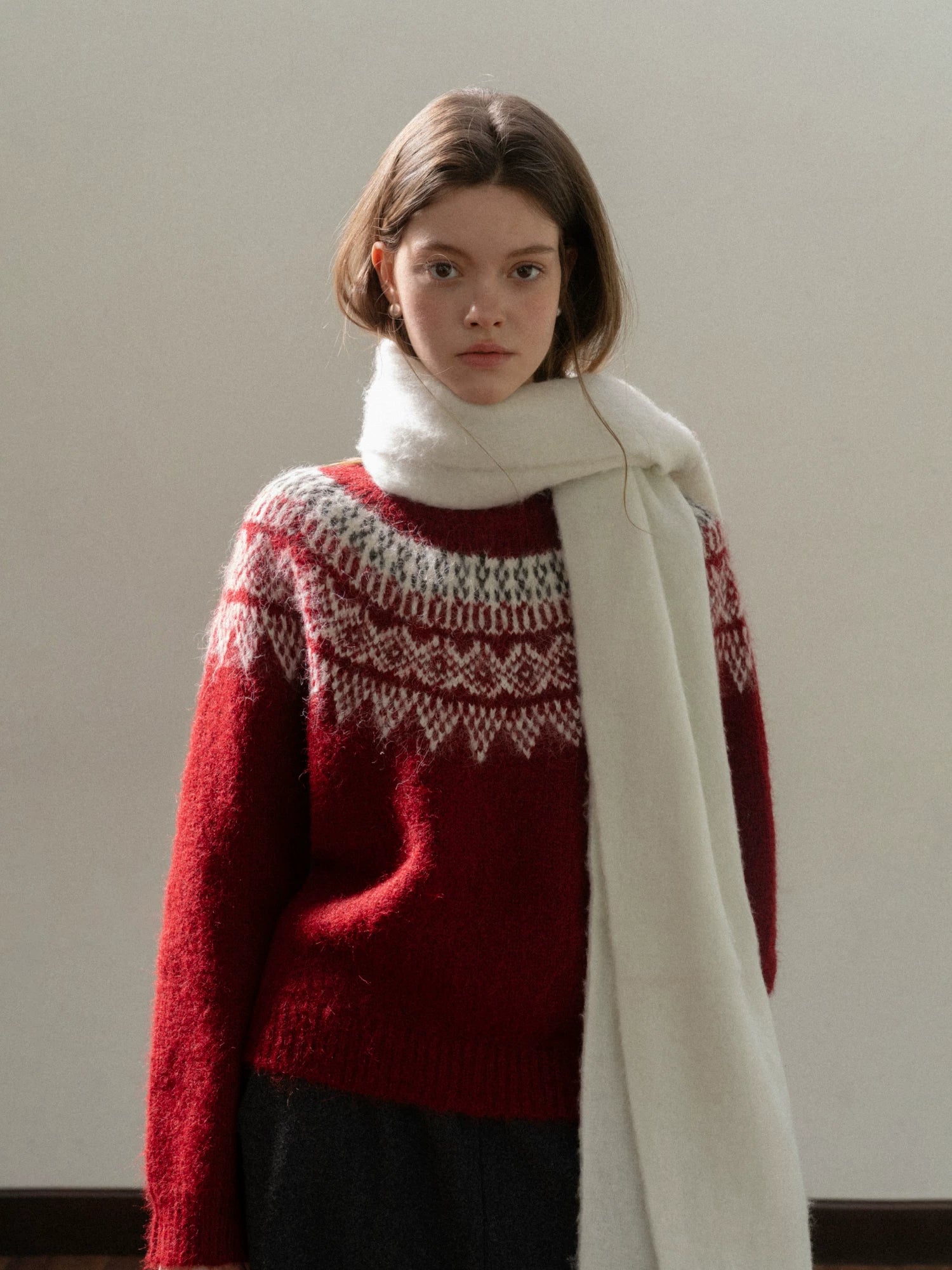 EGGKA Retro Crew Neck Pullover Jacquard Sweater