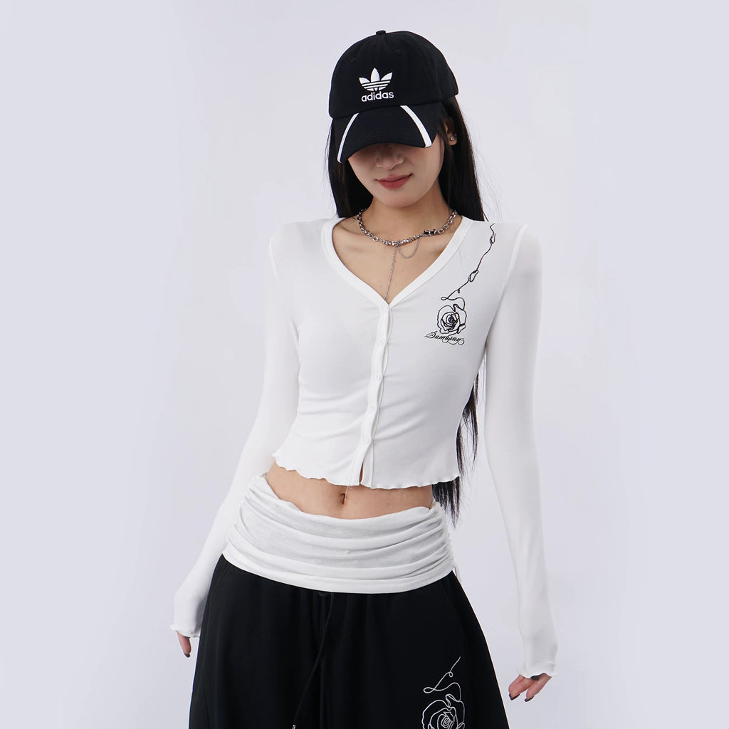 SAMUSAN V-neck Single-breasted Short Long Sleeve